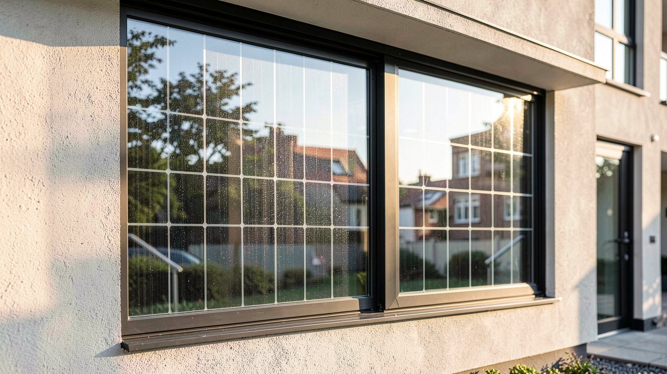 photovoltaïque transparent intégré dans une fenêtre de maison urbaine moderne