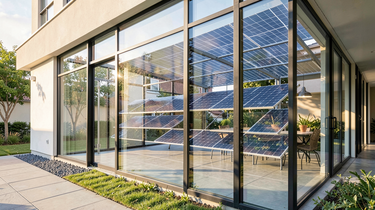 photovoltaïque transparent intégré aux fenêtres d'une maison urbaine moderne