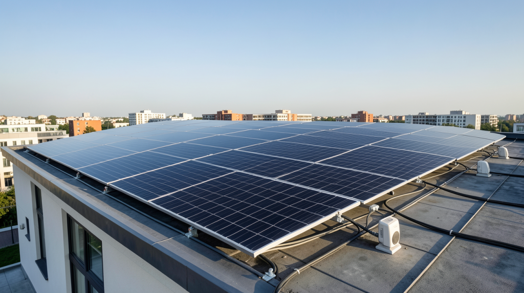 photovoltaiques autoconsommation installation sur toit de maison urbaine moderne