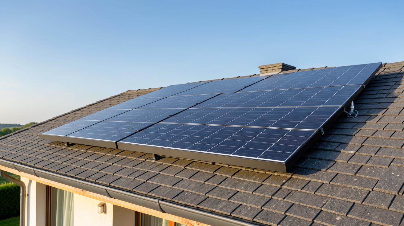 photovoltaiques autoconsommation kit solaire installé sur le toit d'une maison individuelle