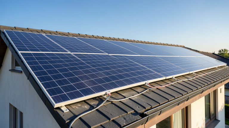 photovoltaiques panneaux solaires installés sur le toit d'une maison moderne