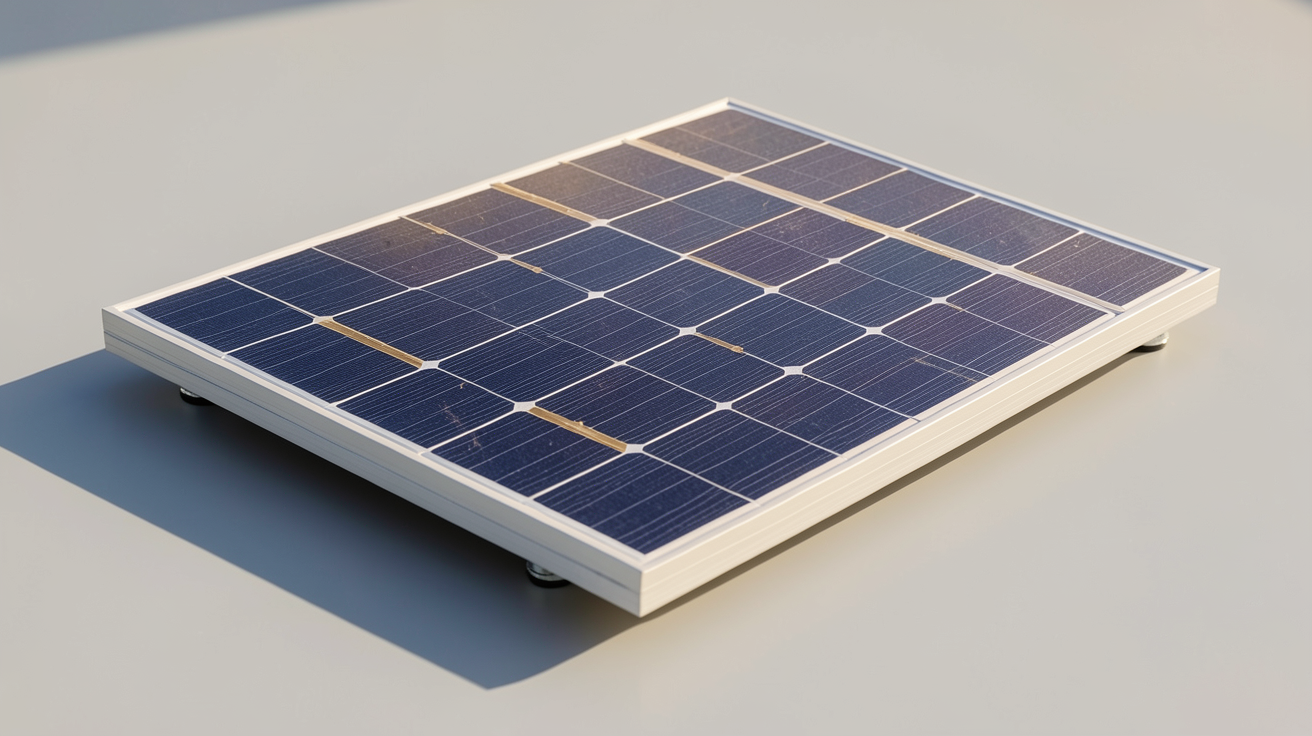 pile photovoltaïque en silicium monocristallin exposée au soleil, montrant les contacts métalliques et la couche anti-reflet