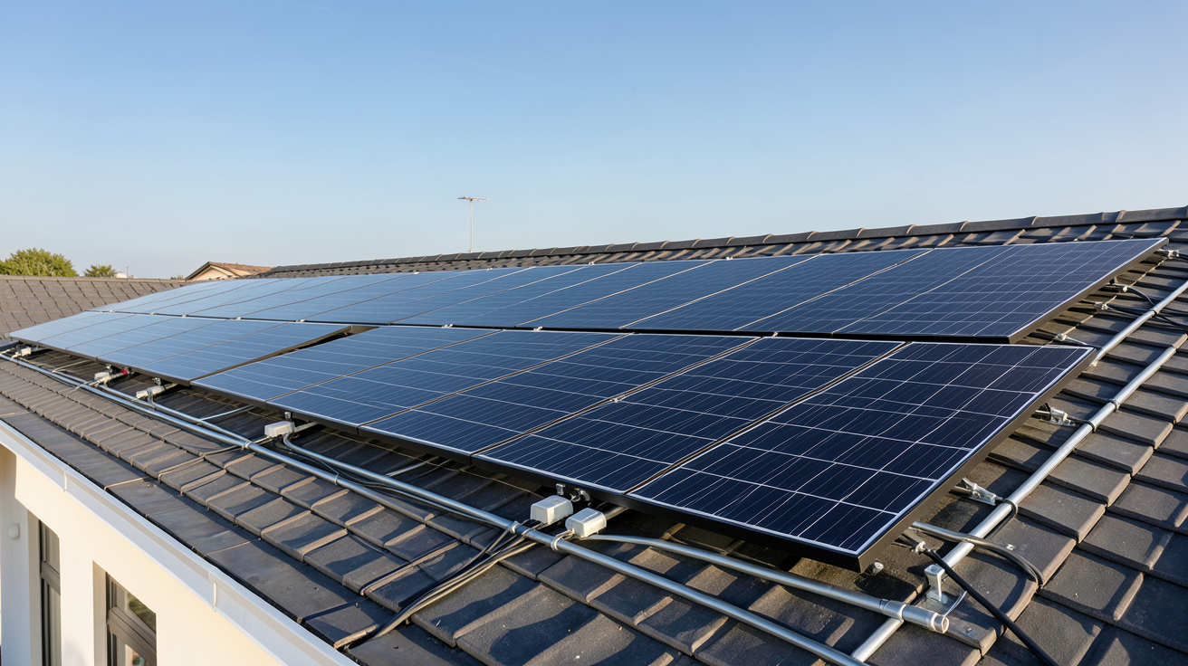 placement panneaux photovoltaïques sur un toit résidentiel dans le cadre d'un projet réussi avec Prime Énergie Rénovation