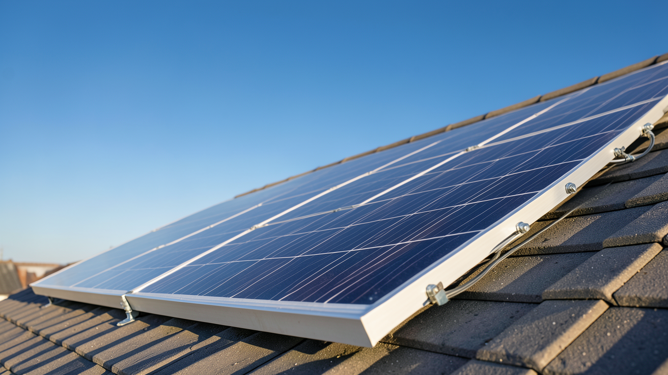 plaque photovoltaïque monocristalline posée sur un toit incliné avec calcul de prix 2025