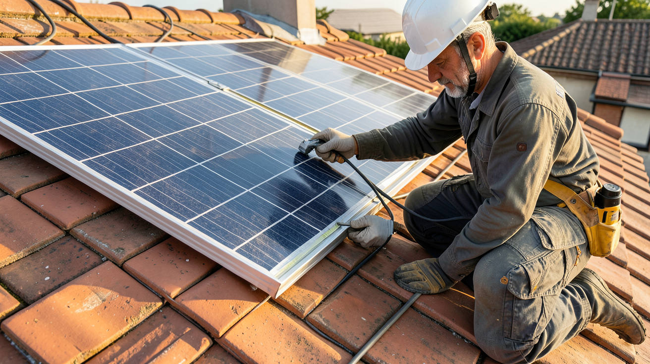 plaque solaire pour maison lors du dimensionnement de l'installation sur un toit en tuiles rouges