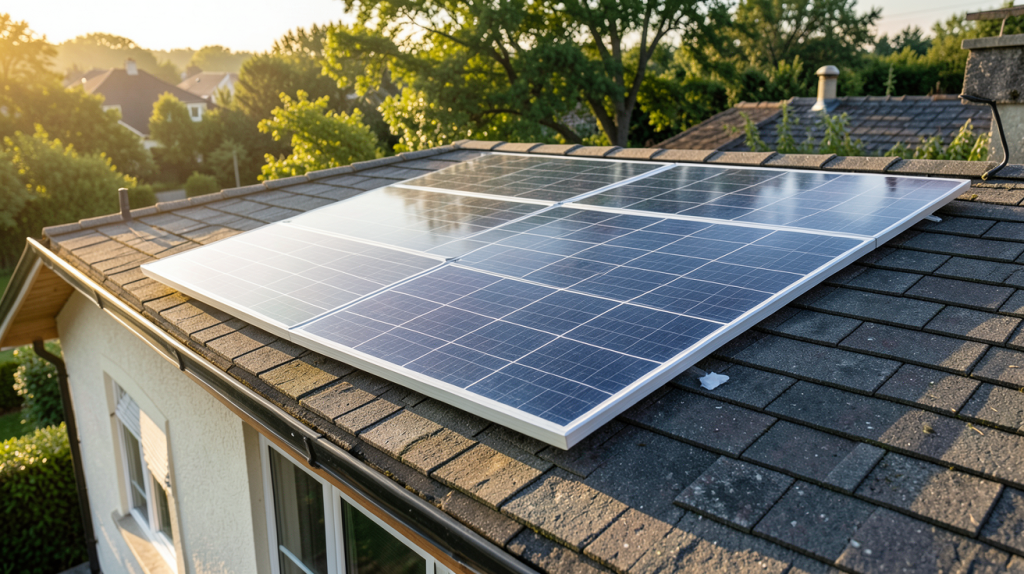 plaque solaire photovoltaïque installée sur le toit d'une maison individuelle