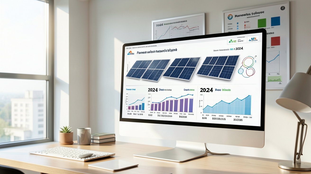 plaques solaires prix comparatif 2024 affiché sur un écran d'ordinateur dans un bureau moderne