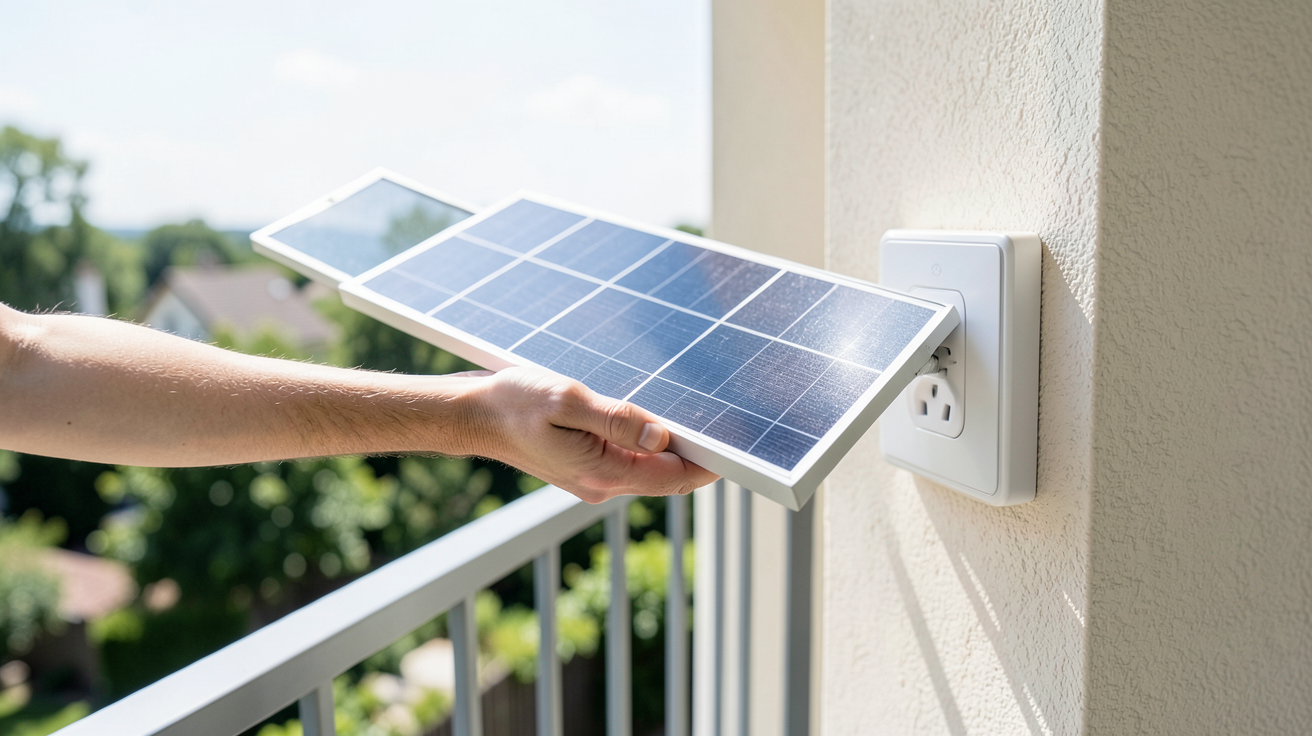 plug and play panneau solaire branché sur une prise de balcon ensoleillé