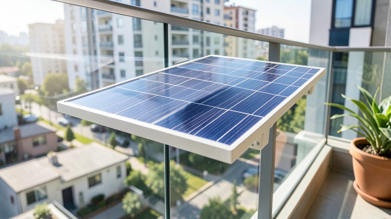 plug and play panneau solaire installé sur un balcon d'appartement moderne