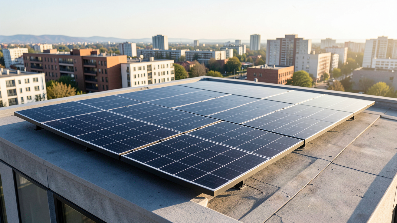 plug and play photovoltaïque installé sur le toit d'une maison urbaine moderne