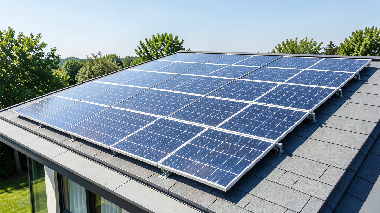 polycristallin ou monocristallin : installation de panneaux solaires photovoltaïques sur une toiture résidentielle moderne.