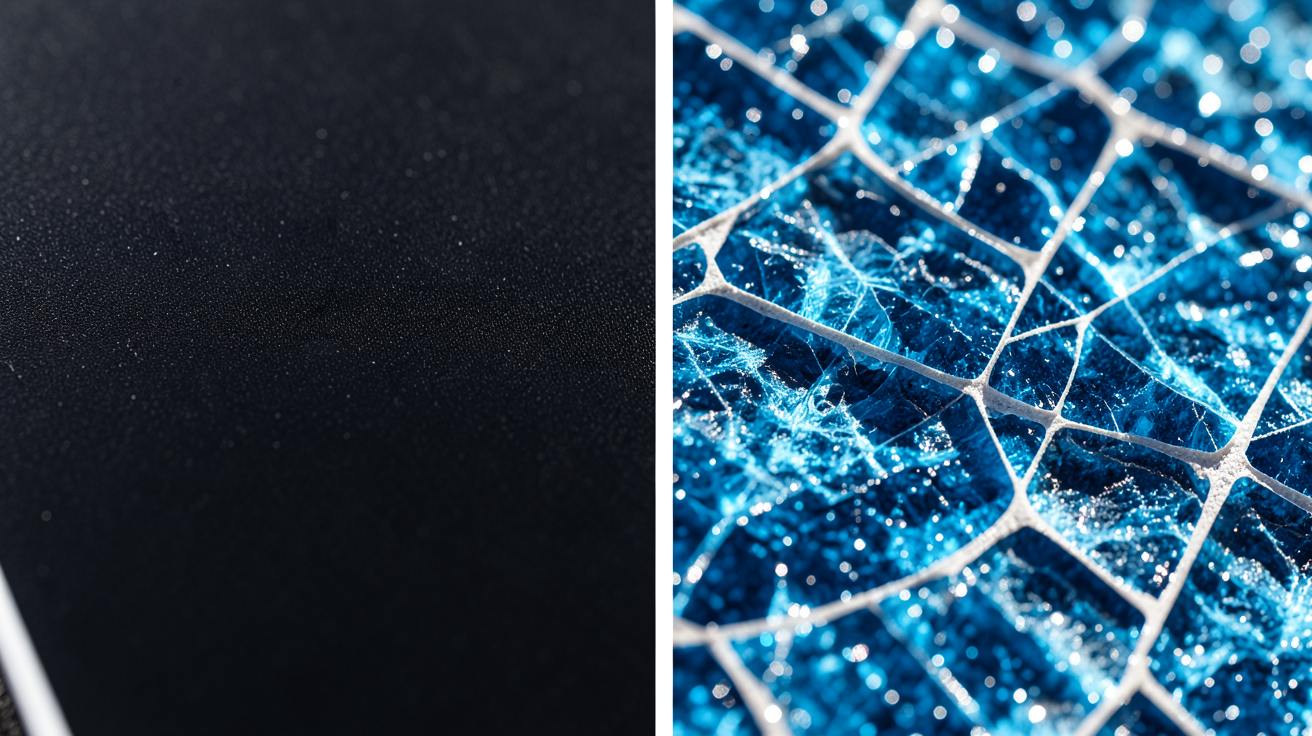 polycristallin ou monocristallin montrant la différence visuelle de texture entre les deux types de cellules photovoltaïques