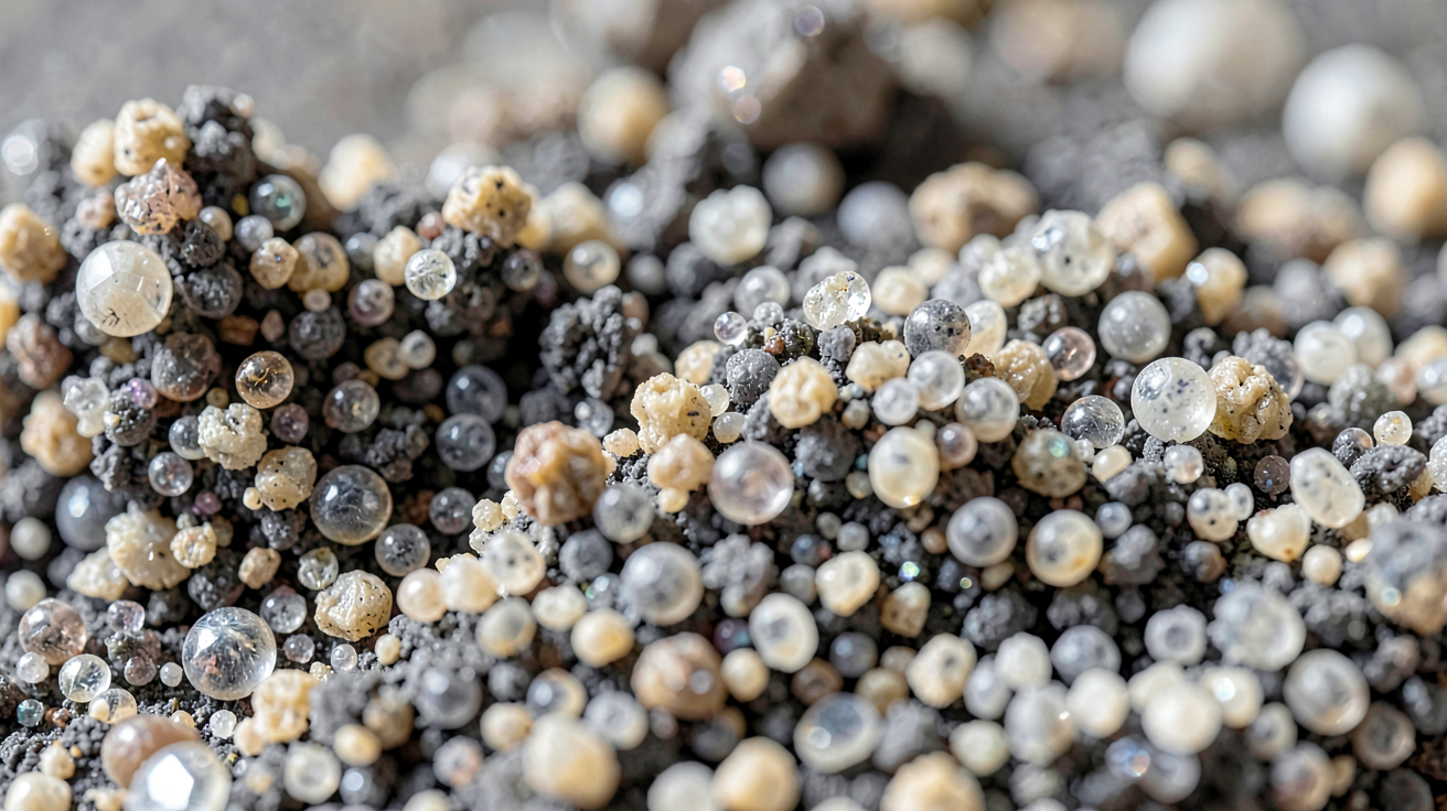 polycristallin : vue macro d'un échantillon de silicium montrant la structure granulaire et les grains atomiques