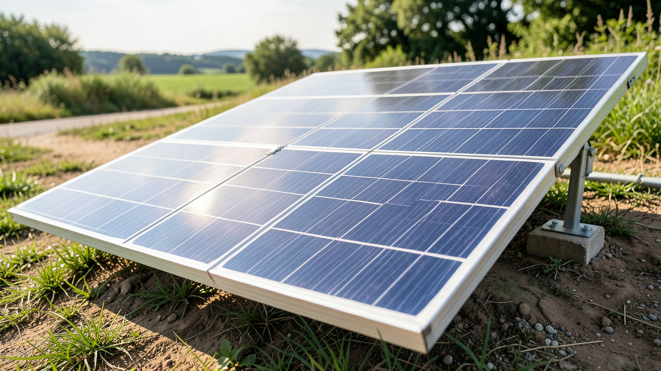 pompe panneau solaire photographié en situation réelle, illustration de l'article