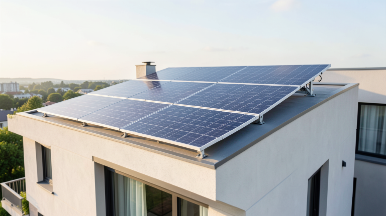 pompe panneau solaire installé sur le toit d'une maison moderne