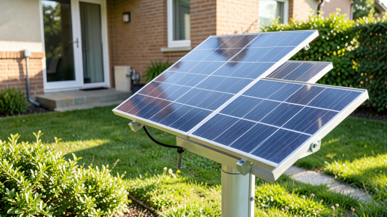 pompes solaires installées à l'extérieur d'une maison avec panneaux photovoltaïques
