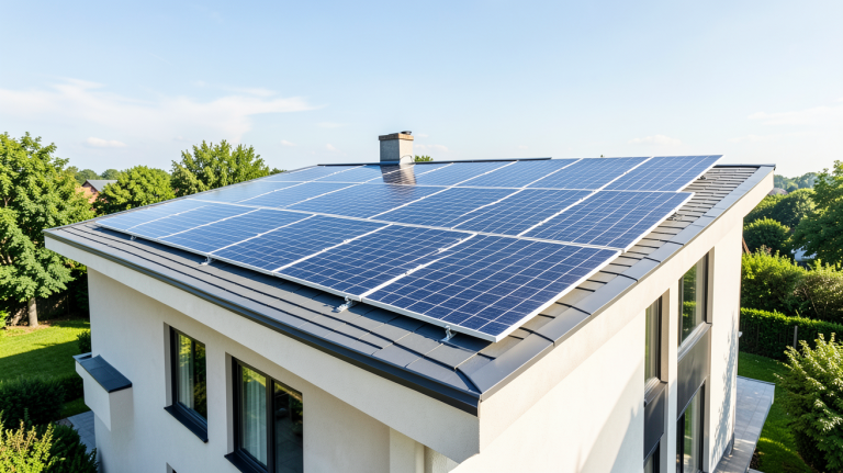pose de panneau solaire prix illustrée par des panneaux photovoltaïques installés sur une toiture