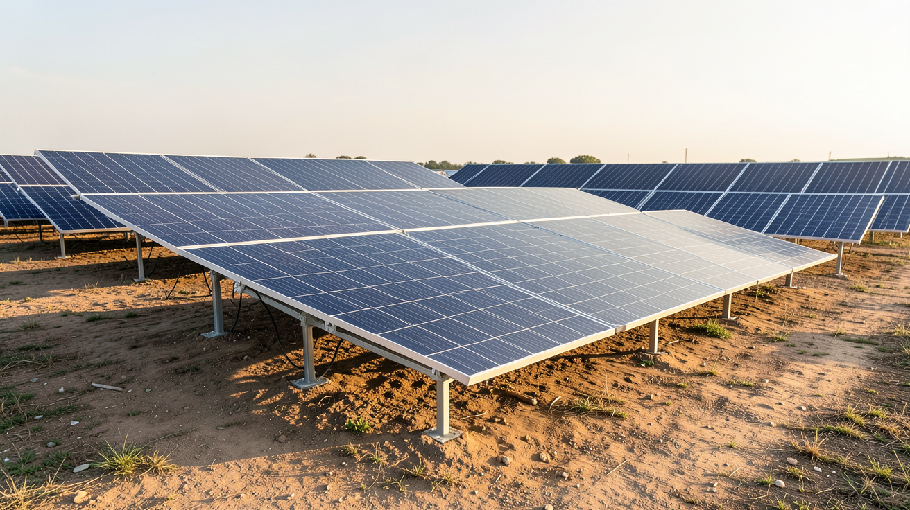 pose de panneaux photovoltaïque système de fixation au sol pour installation solaire