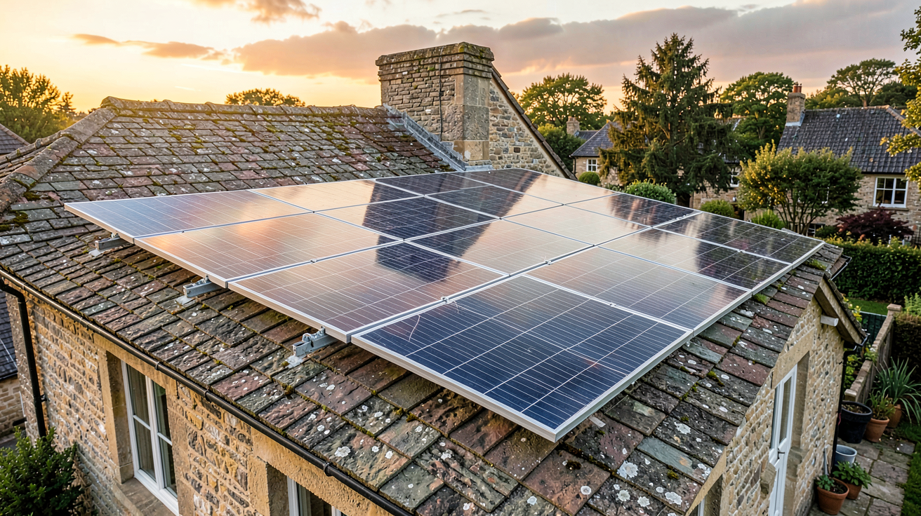 pose de panneaux solaires sur toiture ardoise d'une maison traditionnelle