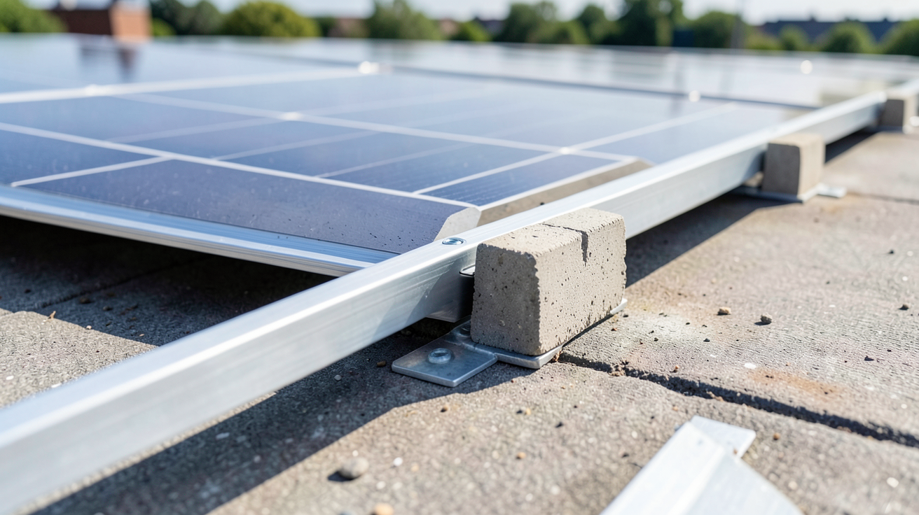 pose panneau photovoltaique sur toit plat avec système de fixation et de lestage