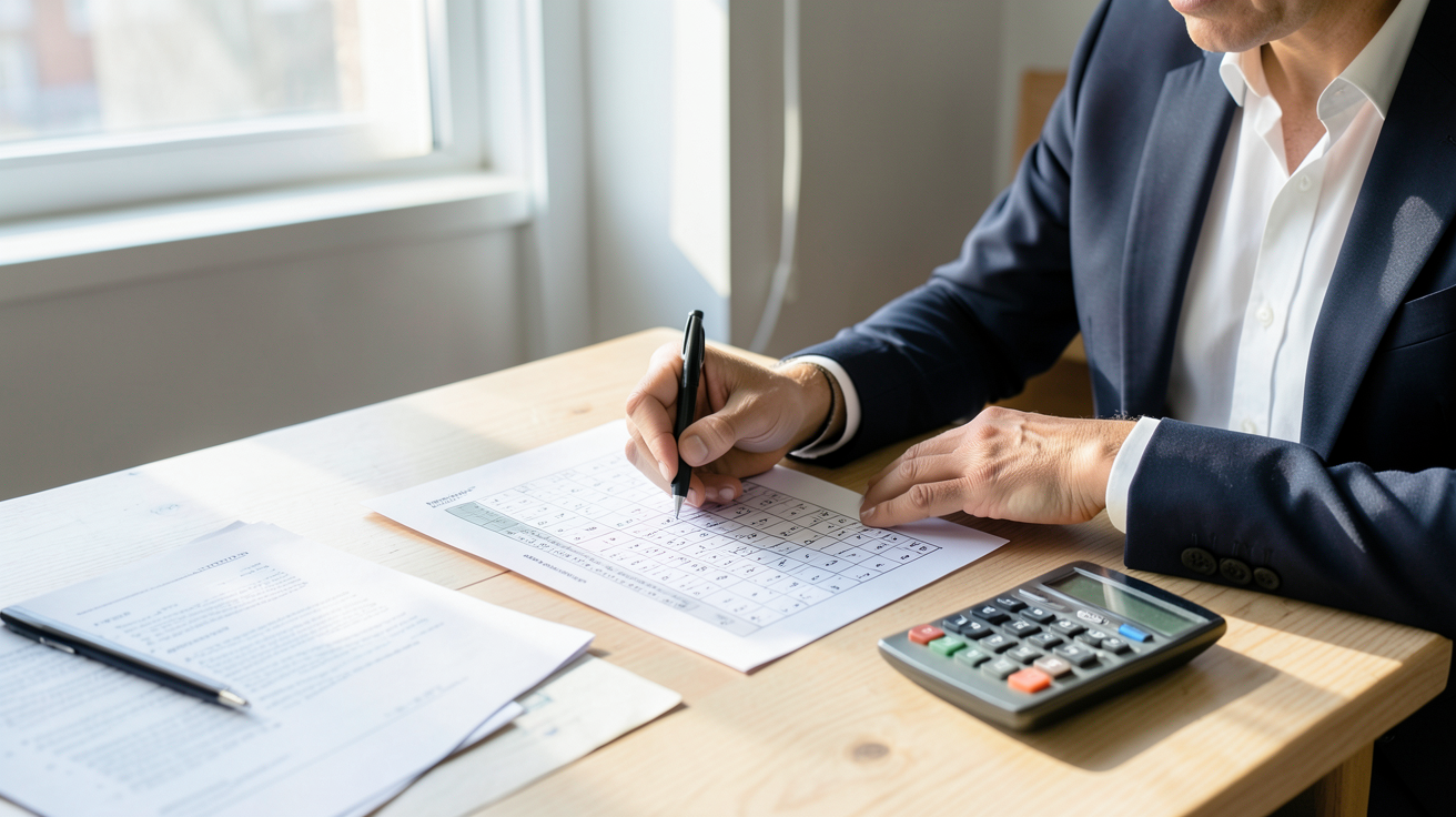 pose panneau solaire prix : personne vérifiant une checklist sur une table avec documents et calculatrice