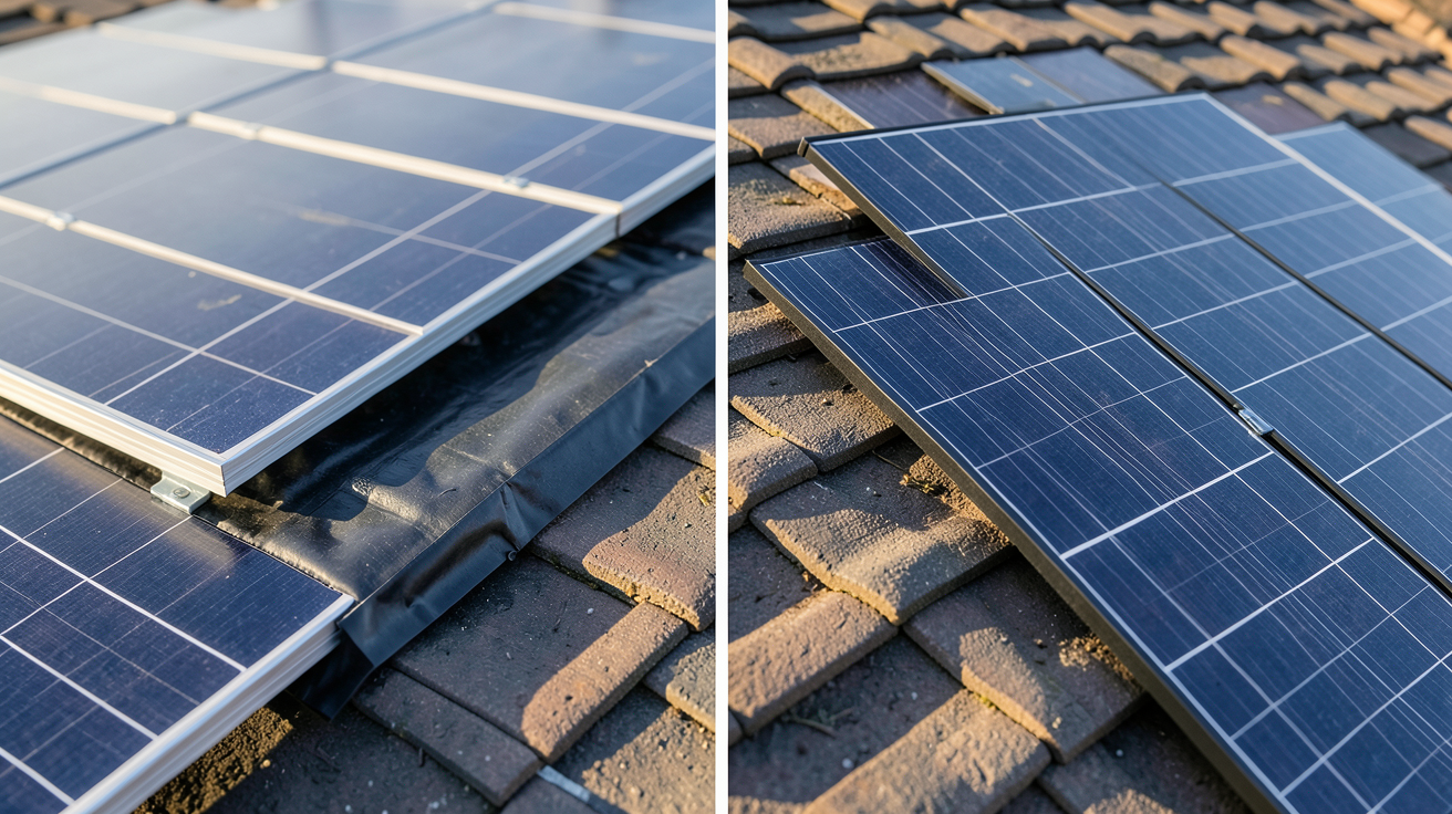 pose de panneaux solaires sur toiture : comparaison entre surimposition (ISB) et intégration au bâti (IAB)