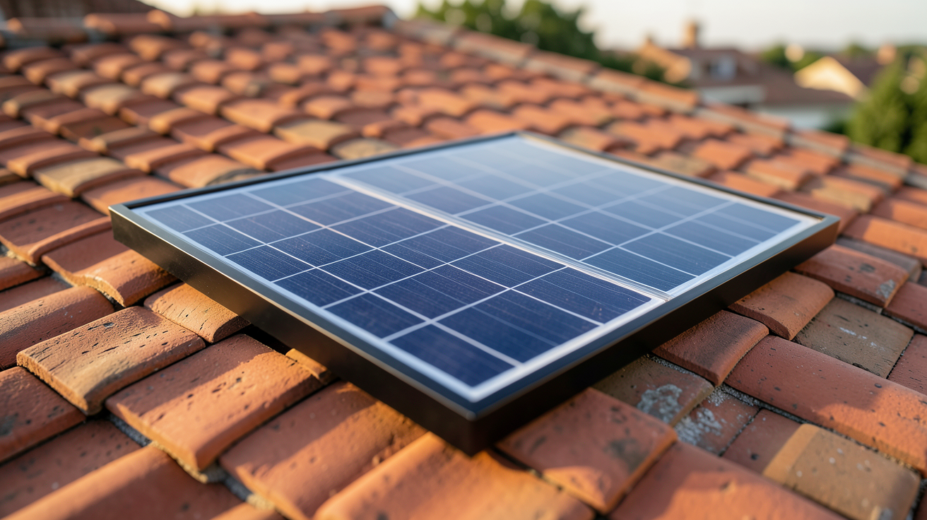 prix 1 panneau photovoltaïque monocristallin de 400W posé sur un toit en tuiles rouges, idéal pour l'achat en ligne