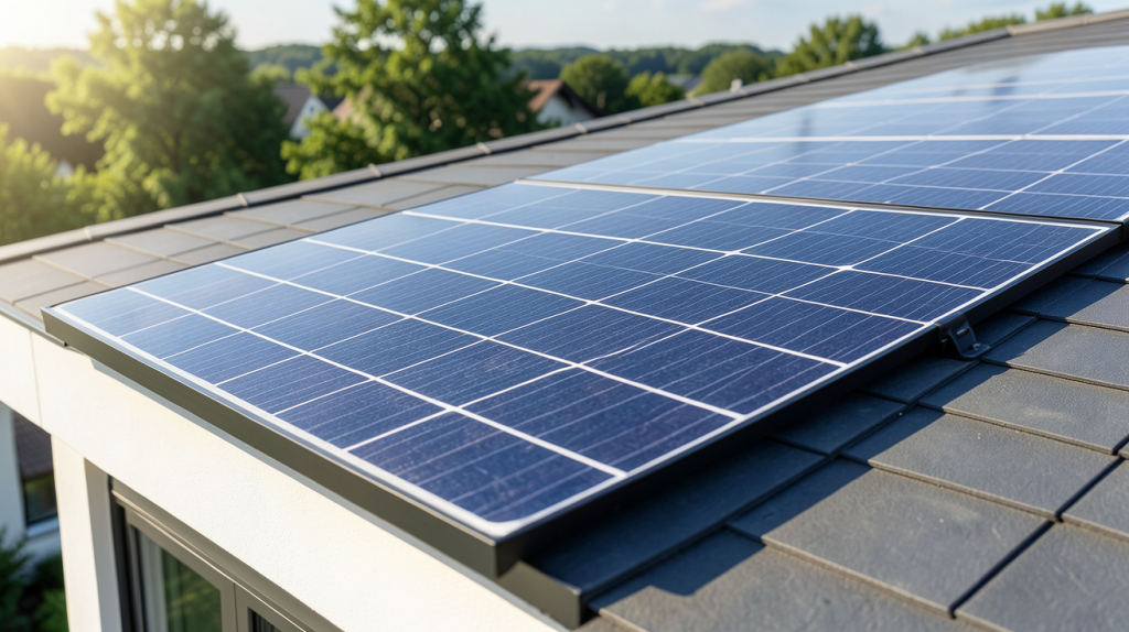 prix 1 panneau photovoltaique installé sur un toit de maison contemporaine sous une lumière naturelle.