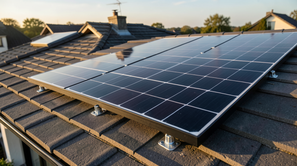 prix 1 panneau solaire monocristallin noir installé sur un toit de maison individuelle