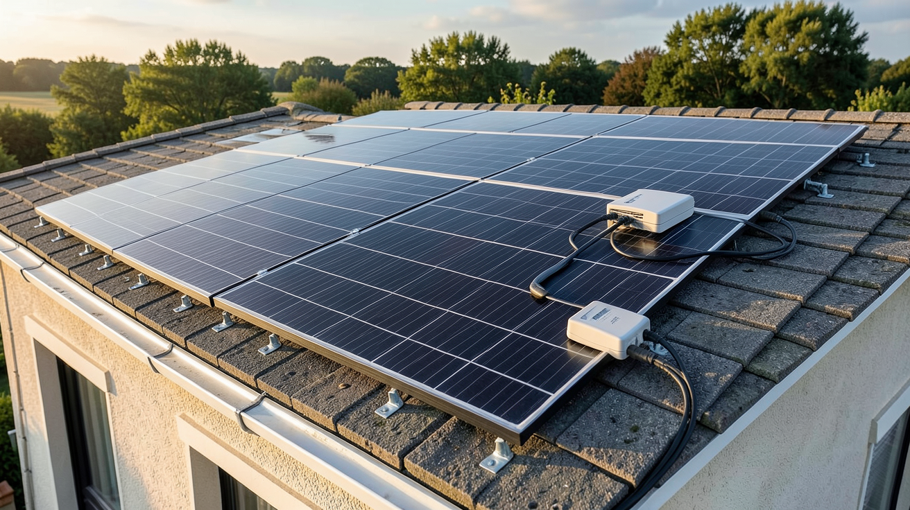 prix 3 kwc photovoltaique installation de panneaux solaires 3 kWc sur toit de maison individuelle avec onduleur moderne