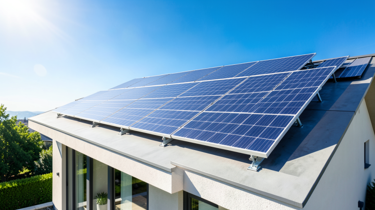 prix achat electricité photovoltaique illustré par des panneaux solaires sur une maison moderne