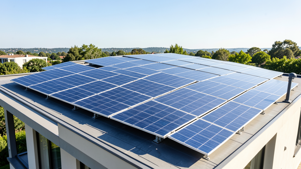 prix achat photovoltaique illustré par des panneaux solaires sur le toit d'une maison moderne