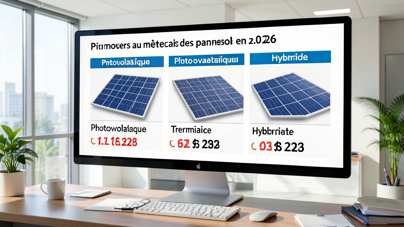prix au m2 panneau solaire tableau comparatif 2026 photovoltaïque thermique hybride