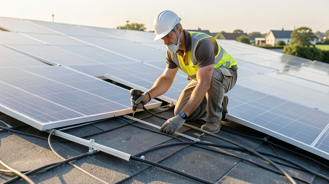 prix au m2 panneau solaire mesuré par un professionnel sur un toit équipé
