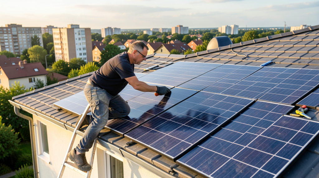 prix au m2 panneau solaire installation sur toit de maison individuelle