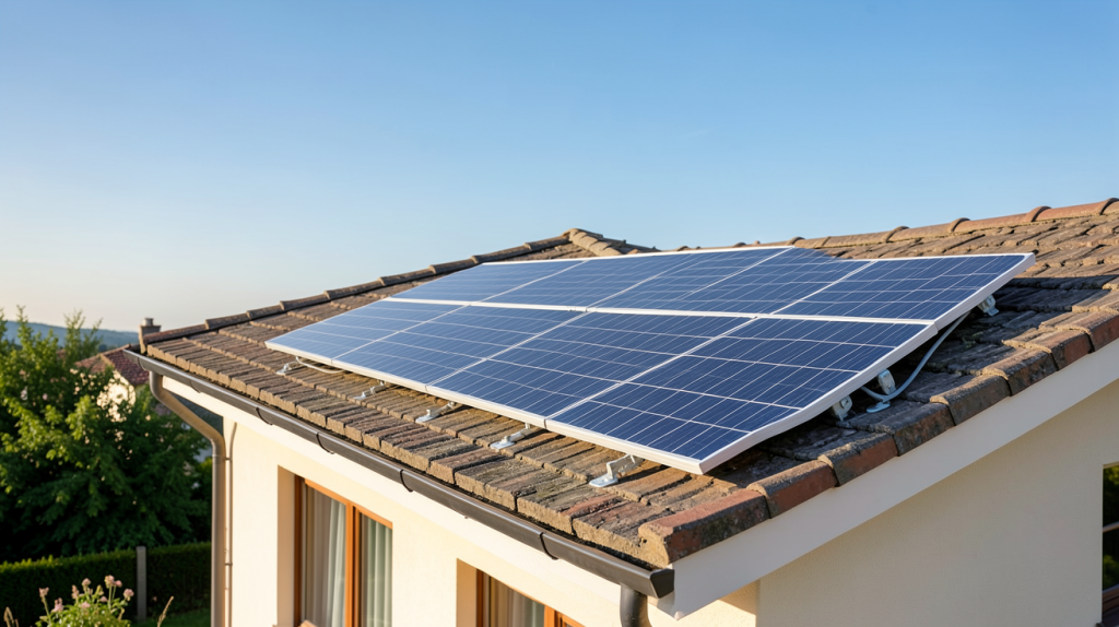 prix ballon d'eau chaude solaire installé sur le toit d'une maison avec ciel dégagé