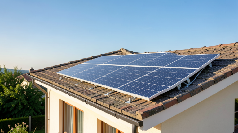 prix ballon d'eau chaude solaire installé sur le toit d'une maison avec ciel dégagé
