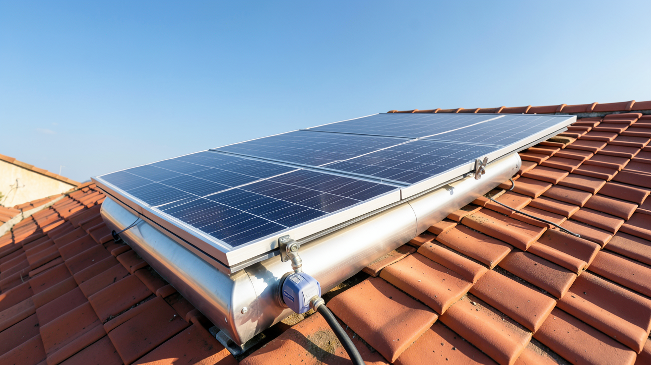prix d'un ballon d'eau chaude solaire monobloc installé en toiture avec capteurs solaires thermiques