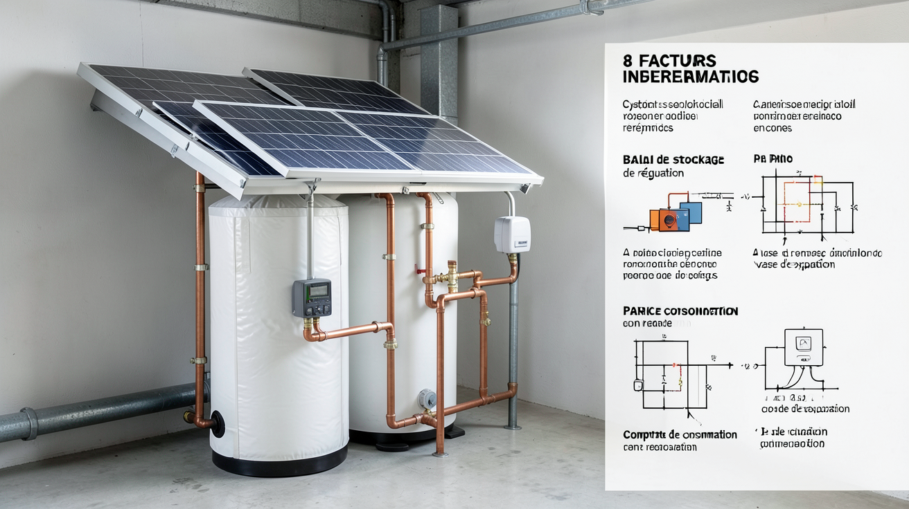 prix d'un ballon d'eau chaude solaire avec les 8 facteurs de variation : capteurs, régulation, isolation, tuyauterie, vase d'expansion, pompe, compteur et électricité