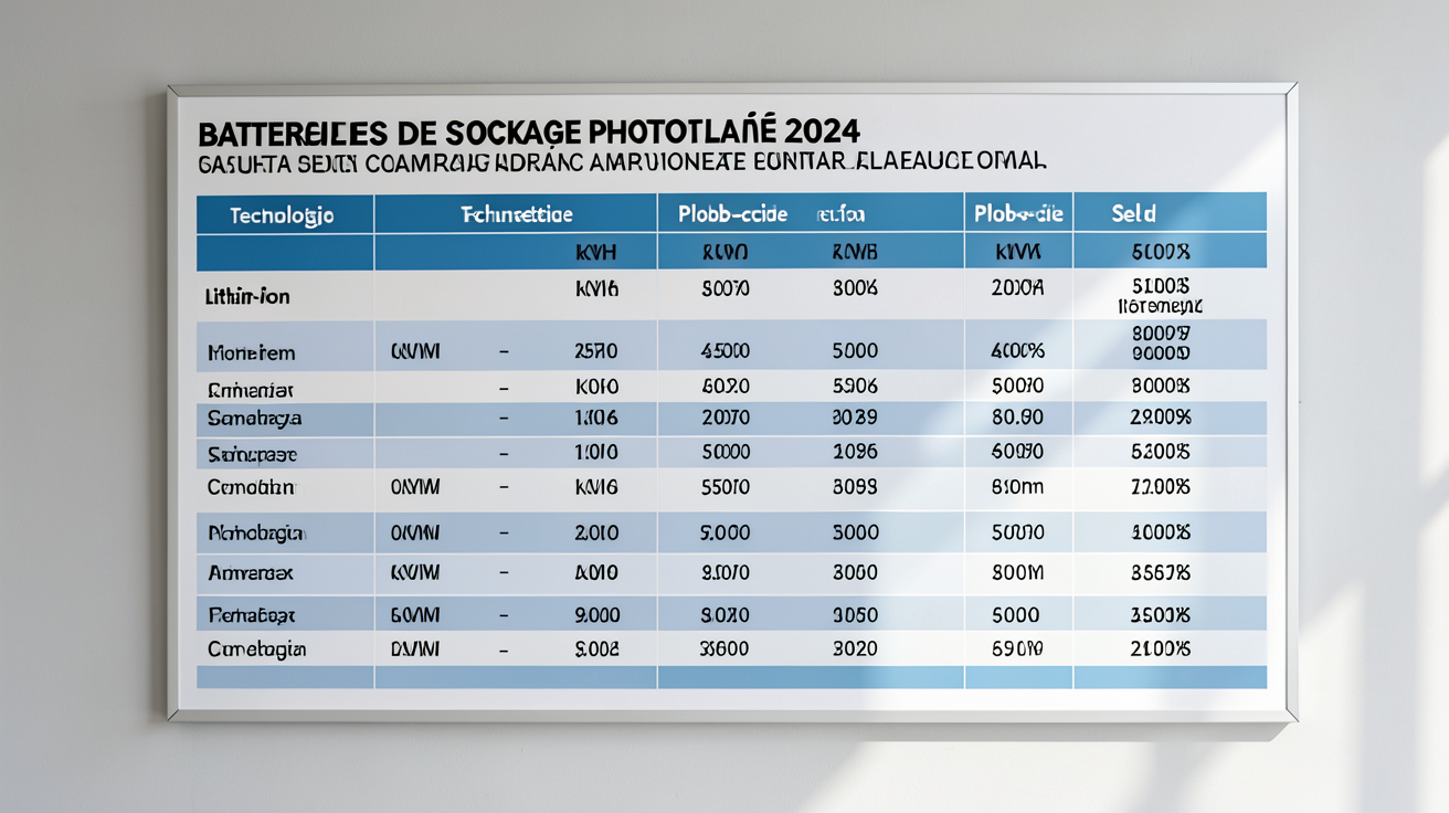 prix batterie de stockage photovoltaique tableau comparatif des fourchettes par capacité et technologie en 2024
