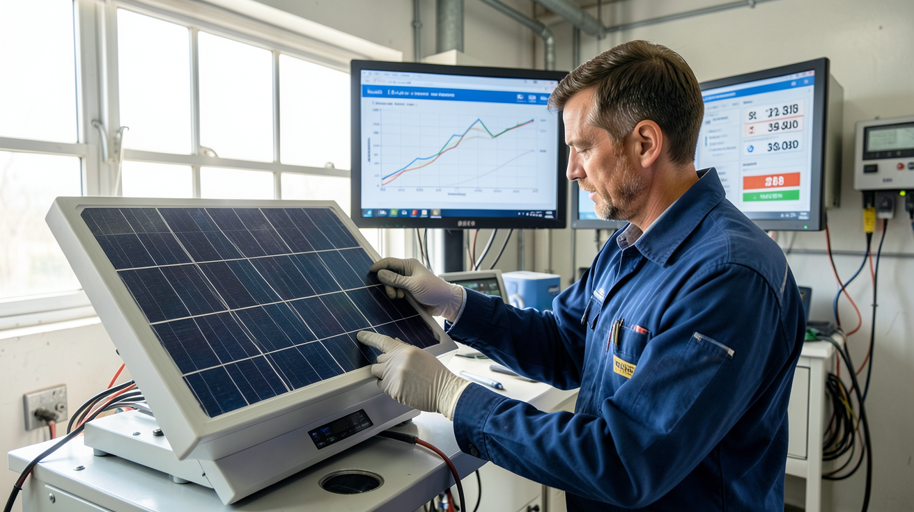 prix batterie pour panneaux photovoltaique facteurs de variation analysés par un technicien dans un local technique