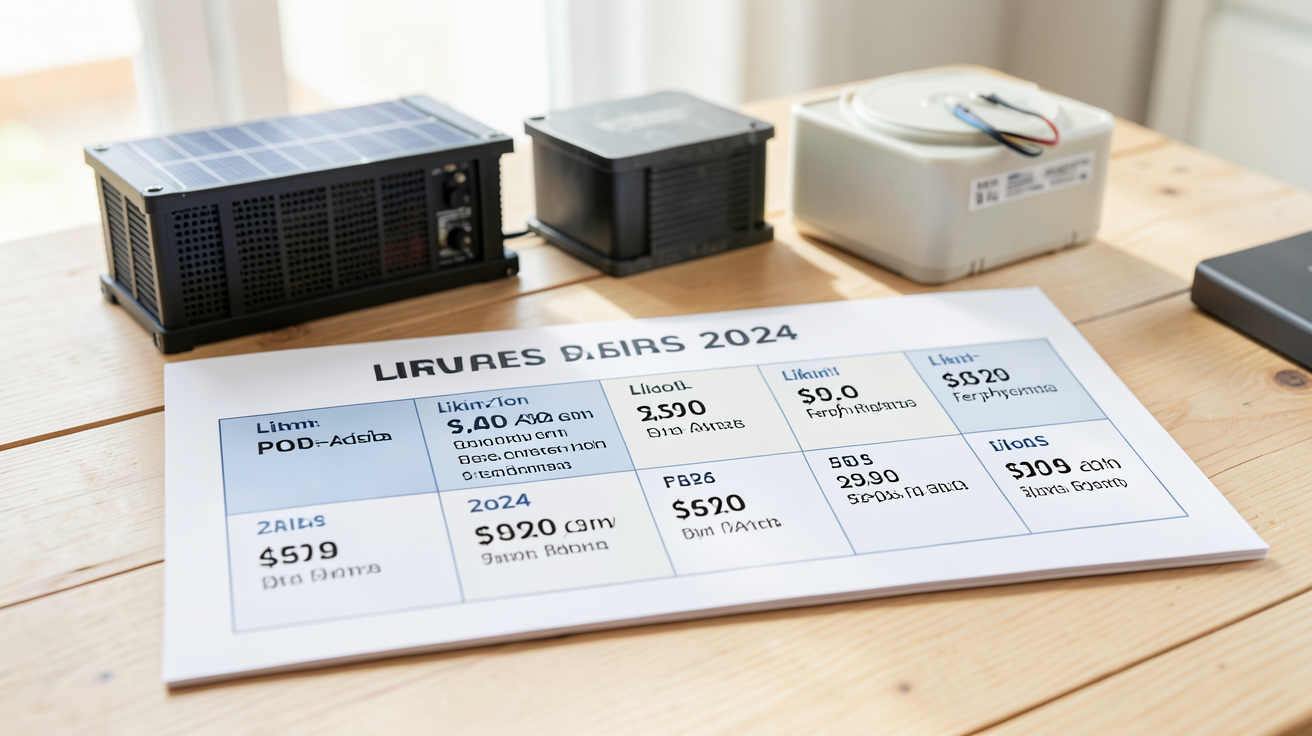 prix batterie solaire : fourchettes 2024 par technologie et capacité affichées sur un tableau comparatif