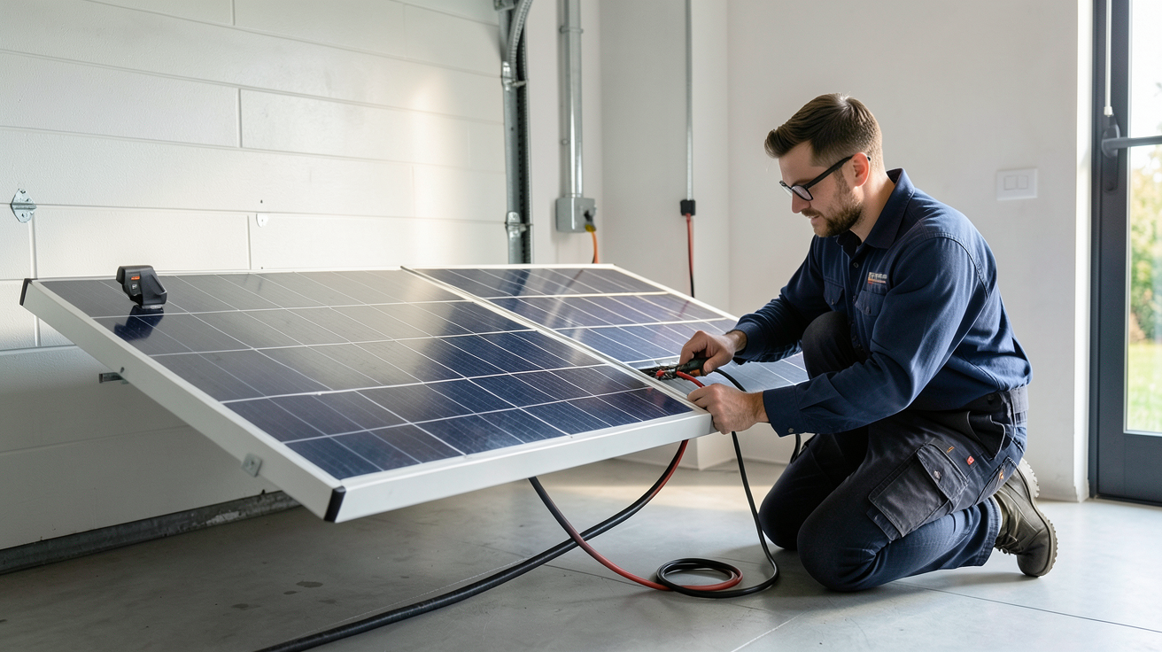 prix batterie solaire installation d'une batterie solaire dans une maison moderne avec un technicien