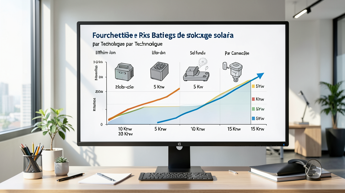 prix batterie stockage solaire fourchettes par technologie et capacité en 2026 sur écran professionnel