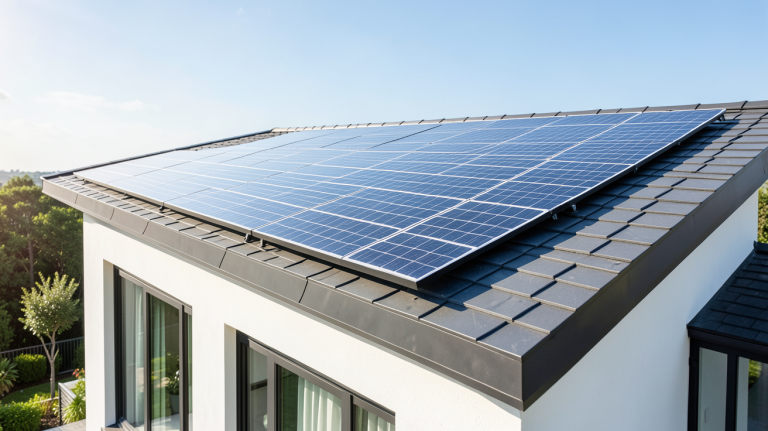 prix capteur photovoltaique installé sur le toit d'une maison moderne avec un panneau solaire brillant