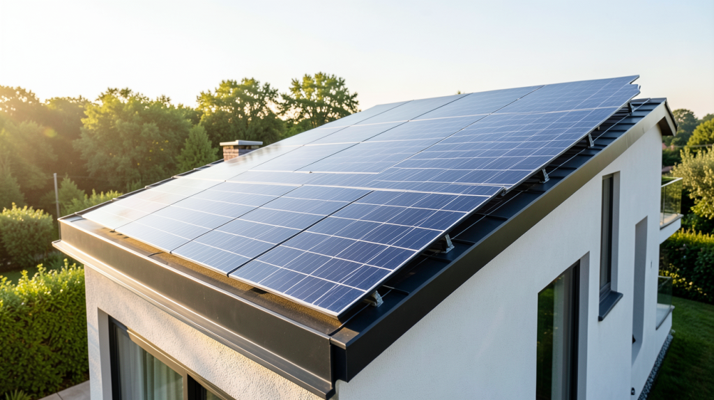 prix capteur solaire installé sur le toit d'une maison moderne, aperçu détaillé et réaliste
