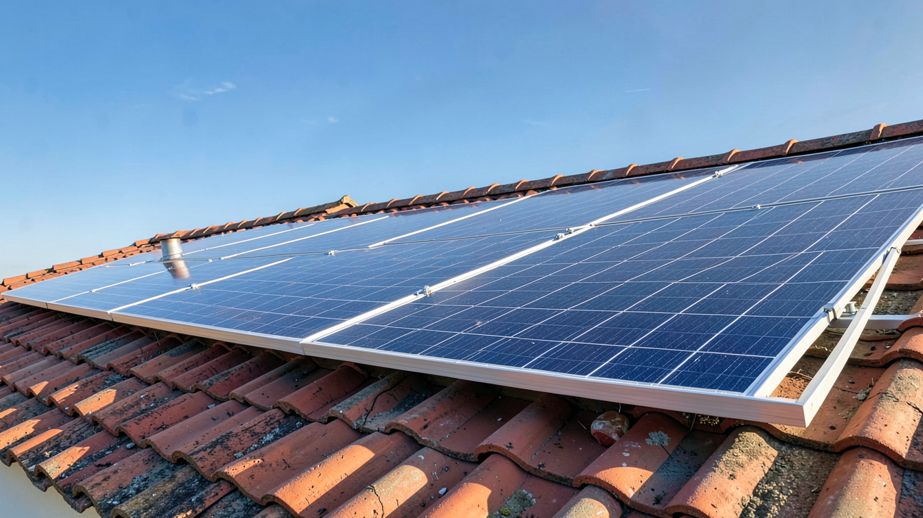 prix cellule photovoltaique panneaux solaires modernes installés sur un toit en tuiles rouges
