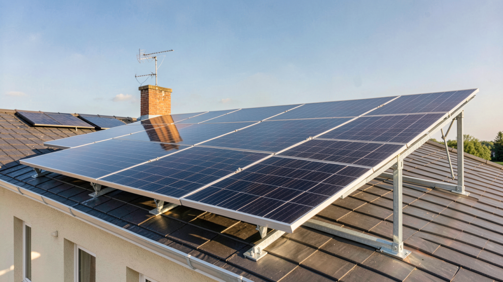 prix d achat photovoltaique installation de panneaux solaires sur le toit d'une maison moderne