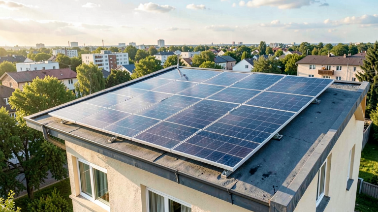 prix d un capteur solaire thermique installé sur le toit d'une maison moderne avec des tuiles en terre cuite