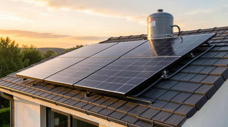 prix d un chauffe eau solaire installé sur le toit d'une maison avec panneaux thermiques